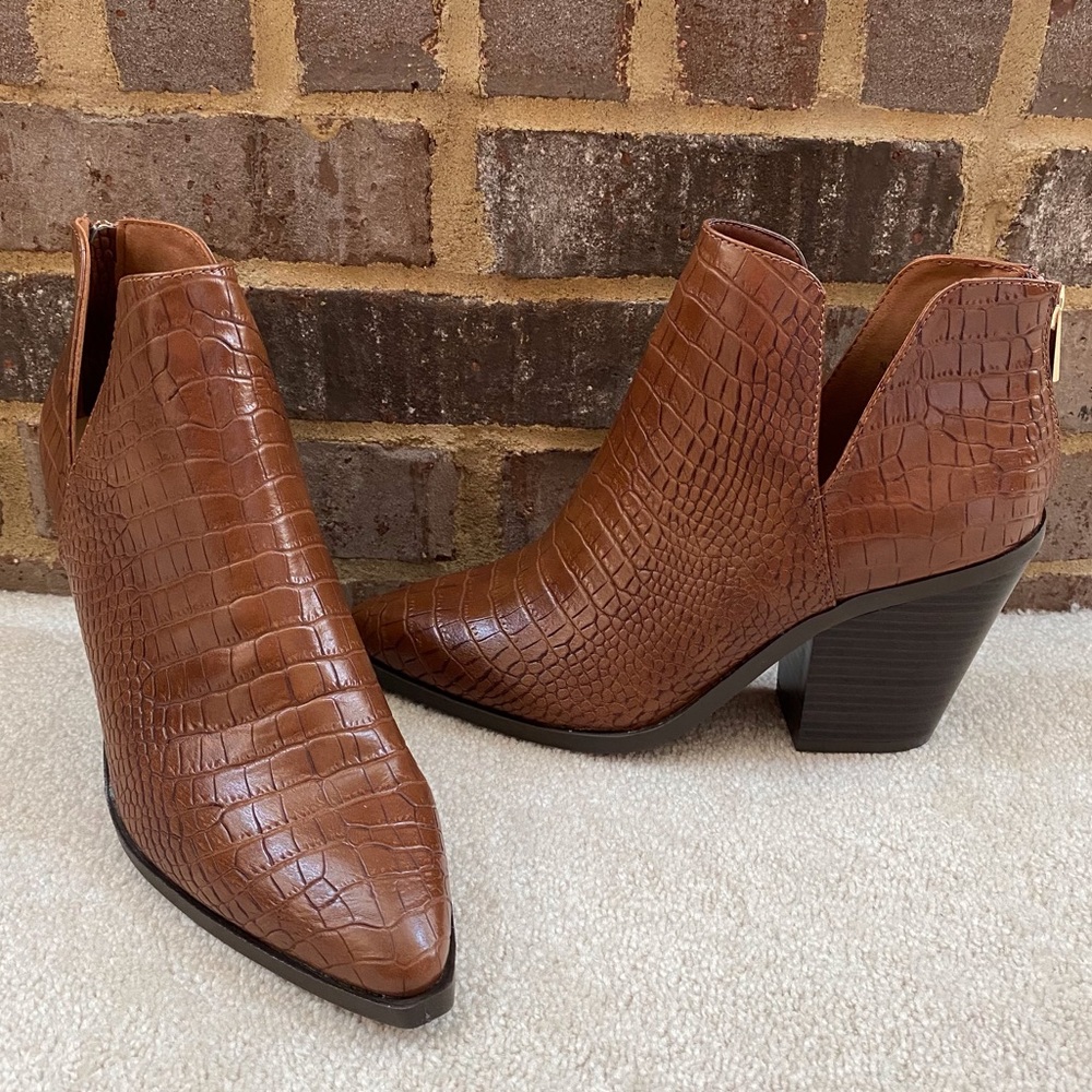 Bamboo Croc Embossed Print Ankle Booties